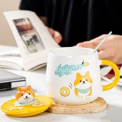 Juwas Cute Corgi Dog Ceramic Mug With Lid NEW ARRIVAL