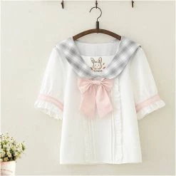 Juwas NEW ARRIVAL Rabbit Sailor Collar Ribbon Ruffles Blouse