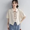 Juwas Fashion Lace Up Short Sleeve Shirt NEW ARRIVAL