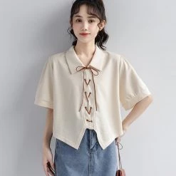 Juwas Fashion Lace Up Short Sleeve Shirt NEW ARRIVAL