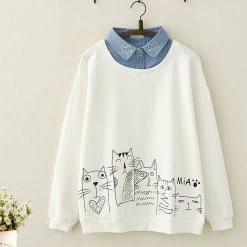 Juwas.com Online Store Cat Print Fake Two-Piece Hoodie NEW ARRIVAL