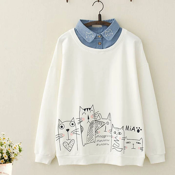 Juwas.com Online Store Cat Print Fake Two-Piece Hoodie NEW ARRIVAL 3 Juwas.com Online Store Cat Print Fake Two-Piece Hoodie NEW ARRIVAL