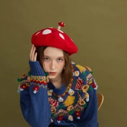 Juwas Kawaii Mushroom Handmade Beret