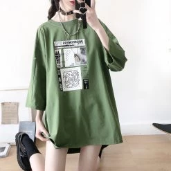 Juwas Graphics Print Round Collar Loose T-shirt