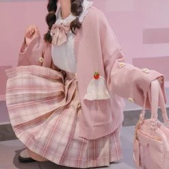 Juwas Sweet Pink Strawberry Knitted Cardigan