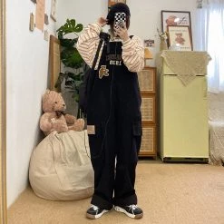 Juwas NEW ARRIVAL Grizzly Bear Velvet Overalls Pants