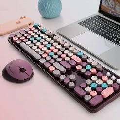 Juwas NEW ARRIVAL Vintage Colorful Keyboard & Mouse Set