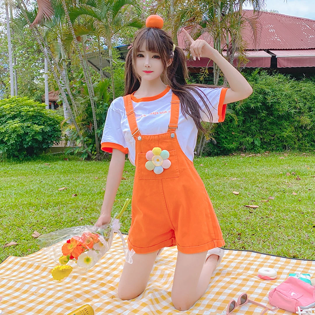Juwas Flower Pocket Orange Denim Overalls CLOTHING 7 Juwas Flower Pocket Orange Denim Overalls CLOTHING