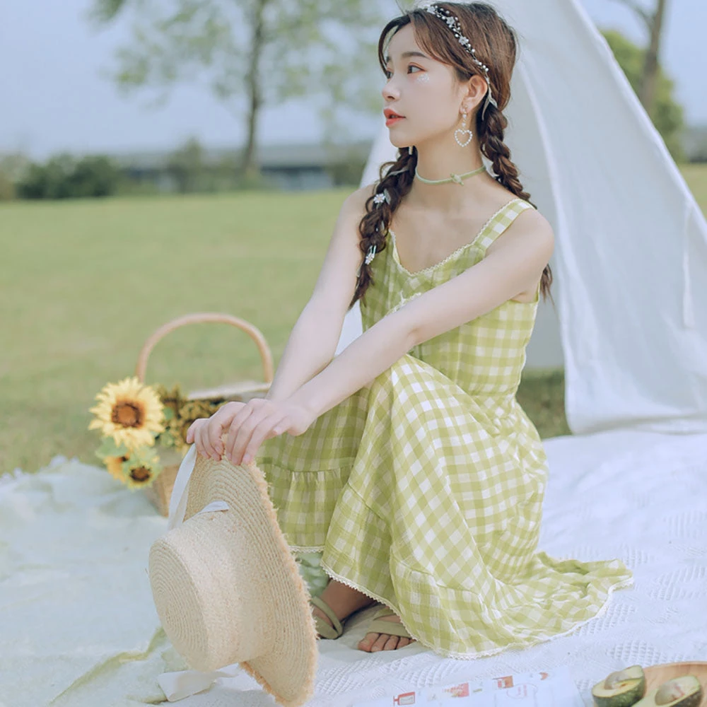 Juwas Kawaii Avocado Plaid Summer Dress NEW ARRIVAL 6 Juwas Kawaii Avocado Plaid Summer Dress NEW ARRIVAL