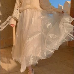 Juwas NEW ARRIVAL Vintage Apricot Lace Maxi Skirt