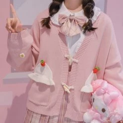 Juwas Sweet Pink Strawberry Knitted Cardigan