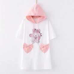 Juwas NEW ARRIVAL Bear Rabbit Print Drawstring Pockets Short Dress
