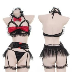 Juwas CLOTHING Sexy Lace Dark Goth Two-Piece Lingerie