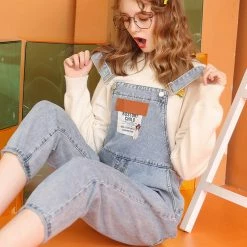 Juwas Chic Dog Print Denim Jumper Overalls
