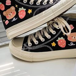 Juwas NEW ARRIVAL Sweet Strawberry Bear Print High Cut Sneaker Shoes