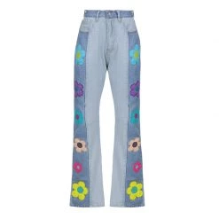 Juwas Vintage Retro Flower Patch Jeans Denim