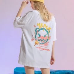 Juwas Graffiti Print Streetwear Long T-shirt