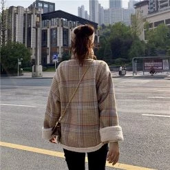 Juwas Vintage Plaid Warm Short Cotton Coat