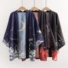 Juwas CLOTHING Japanese Moon Snake Carp Print Kimono Outerwear Sun Protective