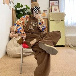 Juwas NEW ARRIVAL Grizzly Bear Velvet Overalls Pants