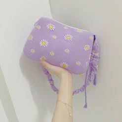 Juwas Lavender Daisy And Checkered Print Shoulder Bag