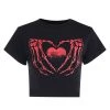 Juwas NEW ARRIVAL Skeleton Hand Heart Black Crop Top 1 Juwas NEW ARRIVAL Skeleton Hand Heart Black Crop Top