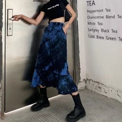 Juwas Blue Marble Paint Long Skirt NEW ARRIVAL