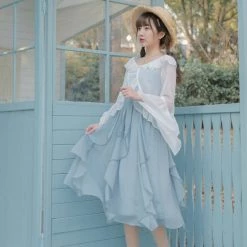Juwas NEW ARRIVAL Pastel Blue Summer Ruffle Top Dress