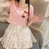 Juwas NEW ARRIVAL Sweet Cherry Print Cotton Short T-shirt