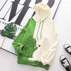 Juwas Dinosaur Love Heart Embroidery Hoodie CLOTHING