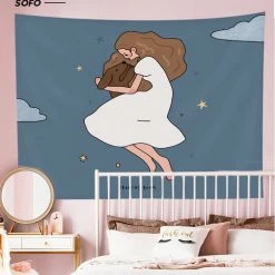 Juwas “Alone Girl” Series Square Wall Tapestry