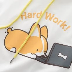 Juwas Hard Working Corgi Print T-shirt NEW ARRIVAL