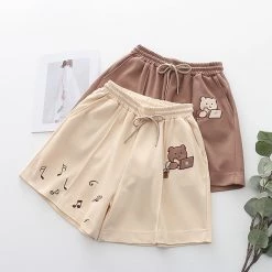 Juwas Cartoon Bear Embroidery Pocket Shorts CLOTHING