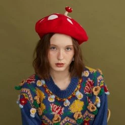 Juwas Kawaii Mushroom Handmade Beret