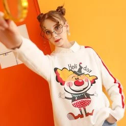 Juwas CLOTHING Adorable Holiday Clown Fake Collared Sweater
