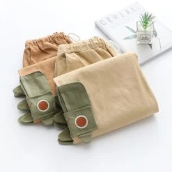 Juwas Kawaii 3D Fin Monster Khaki Capri Pants CLOTHING