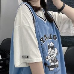 Juwas Bear Letters Print Round Collar Sleeveless Streetwear Vest NEW ARRIVAL