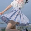 Juwas JK Uniform Pastel Blue Plaid Mini Skirt