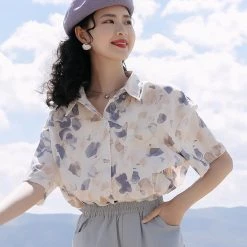 Juwas Vintage Style Leaves Printed Short Sleeve Shirt NEW ARRIVAL