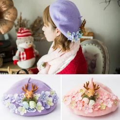 Juwas Flowers Deer Beret Hat