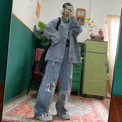 Juwas Chic Paint Mess Print Denim Pants NEW ARRIVAL