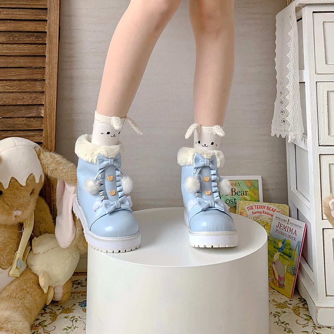 Juwas Shoes Fuzzy Ball Lolita Snow Boots 7 Juwas Shoes Fuzzy Ball Lolita Snow Boots