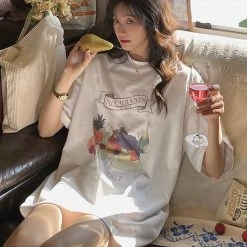 Juwas Vintage Fruit Print Loose T-shirt NEW ARRIVAL