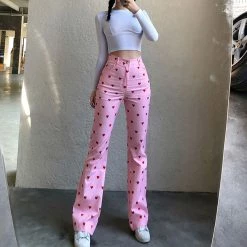 Juwas NEW ARRIVAL Pink Love Heart High Waist Pants