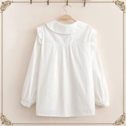 Juwas Autumn Flower White Lantern Sleeve Top CLOTHING