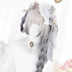 Juwas Lolita Gray White Long Straight Wig
