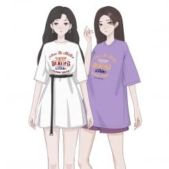 Juwas Letters Printed Loose Long T-shirt