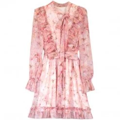 Juwas CLOTHING Vintage Floral Ruffle Chiffon Dress