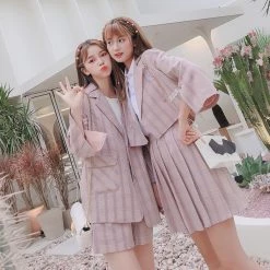 Juwas NEW ARRIVAL Kawaii College Pink Plaid Coat Blazer 11 Juwas NEW ARRIVAL Kawaii College Pink Plaid Coat Blazer