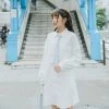 Juwas Kawaii Bear White Long Sleeve Polo Shirt Dress
